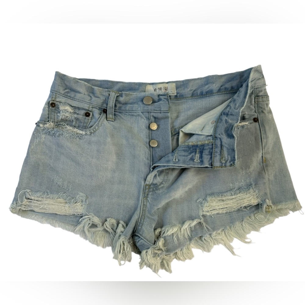 WE The Free Jean Shorts Size 29 Frayed Cut Off Denim Button Fly High Rise